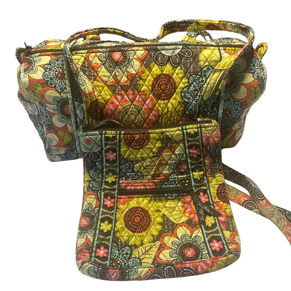 Vera Bradley Flower Shower 2pc Travel Set Duffle Hipster Crossbody Retired 2014